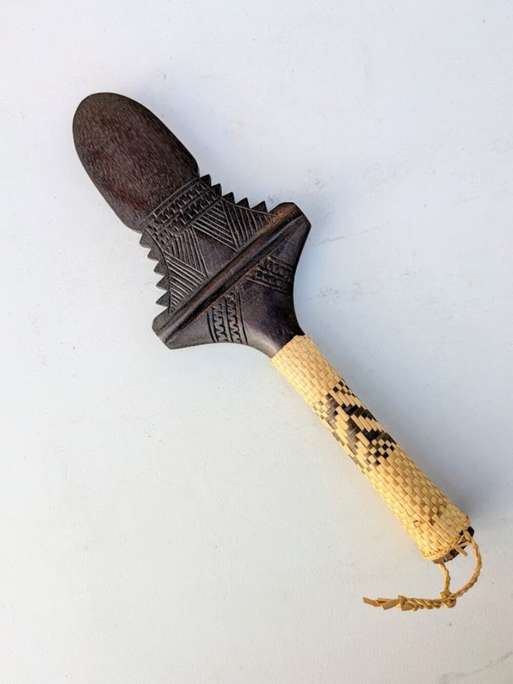 Vintage Hand-Carved Fijian Culacula Style Paddle War Club Replica - 12" Tribal